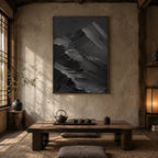 Plaster & Texture abstract oil painting showing layered abstract marks, texture and expressive painterly movement in a black palette.