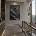 Plaster & Texture abstract oil painting showing layered abstract marks, texture and expressive painterly movement in a black palette.