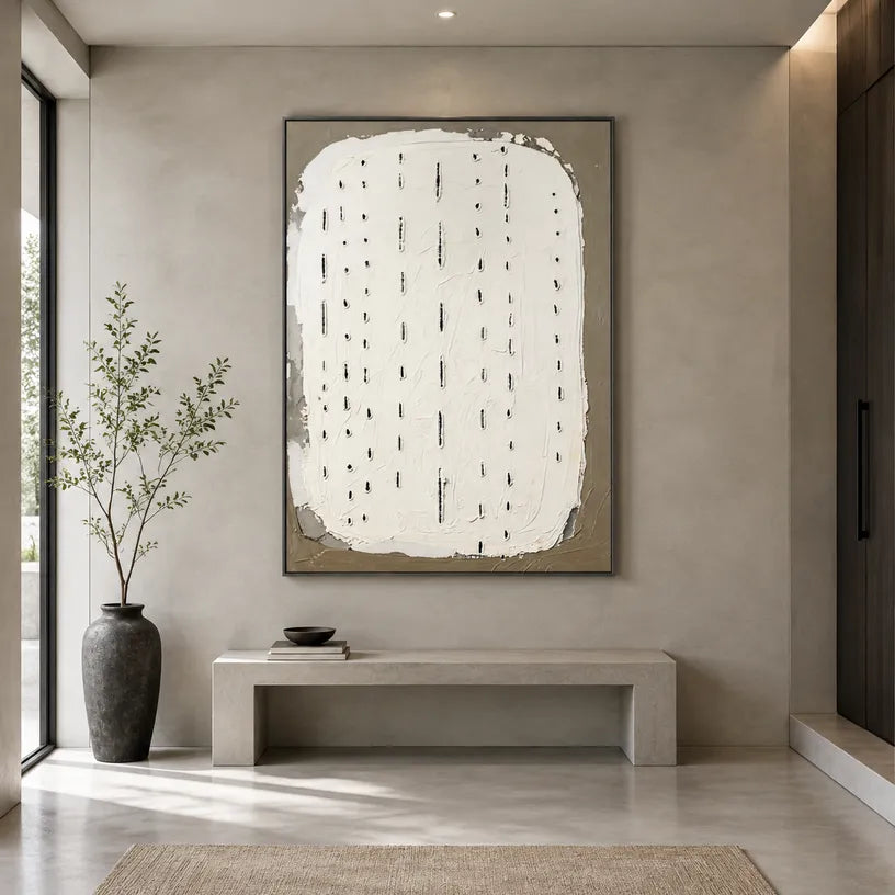Plaster & Texture abstract oil painting showing layered abstract marks, texture and expressive painterly movement.