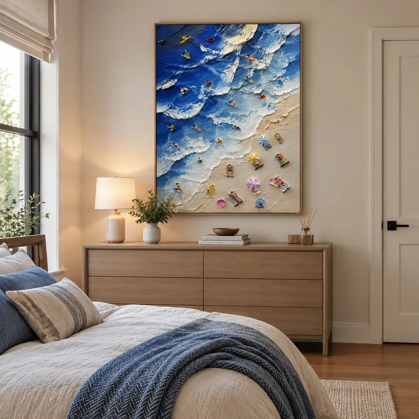Plaster & Texture abstract oil painting showing layered abstract marks, texture and expressive painterly movement in a blue palette.