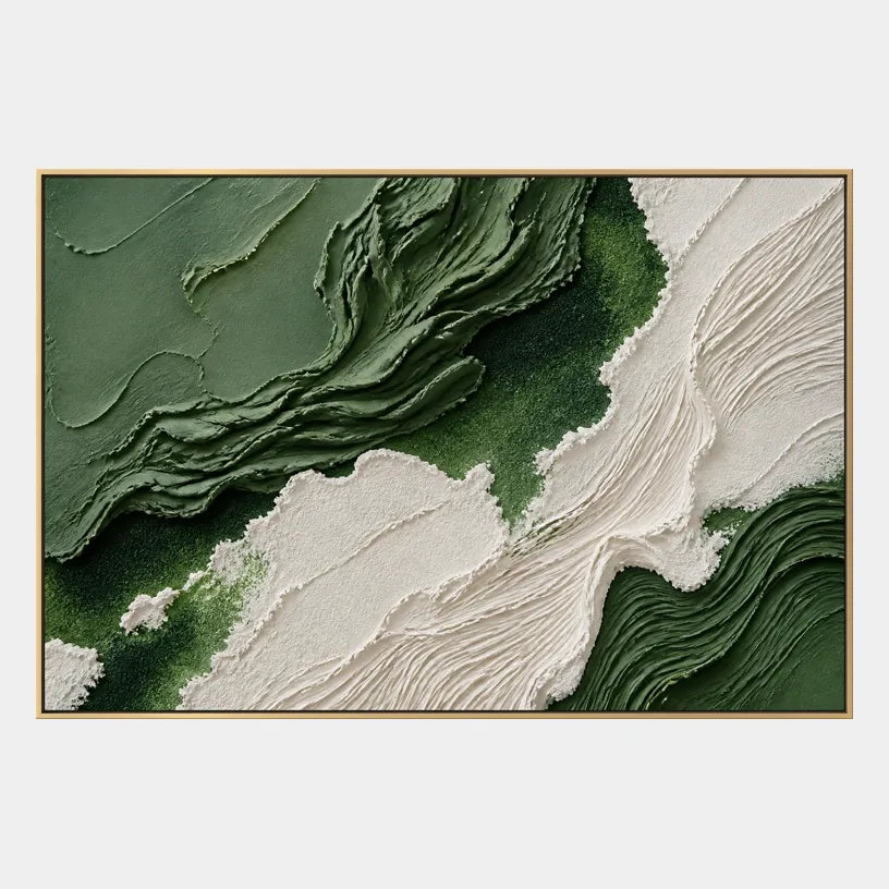Plaster & Texture abstract oil painting showing layered abstract marks, texture and expressive painterly movement in a green palette.