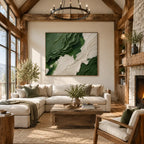 Plaster & Texture abstract oil painting showing layered abstract marks, texture and expressive painterly movement in a green palette.