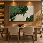 Plaster & Texture abstract oil painting showing layered abstract marks, texture and expressive painterly movement in a green palette.