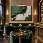 Plaster & Texture abstract oil painting showing layered abstract marks, texture and expressive painterly movement in a green palette.