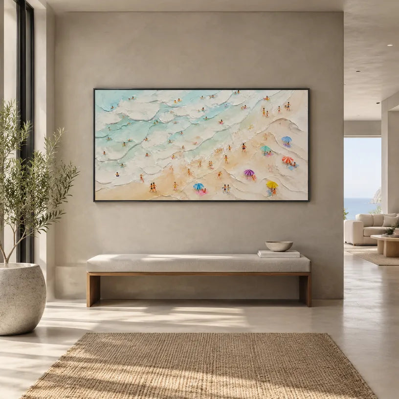 Plaster & Texture abstract oil painting showing layered abstract marks, texture and expressive painterly movement in a beige palette.