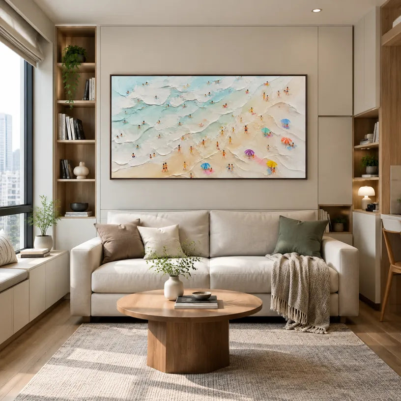 Plaster & Texture abstract oil painting showing layered abstract marks, texture and expressive painterly movement in a beige palette.
