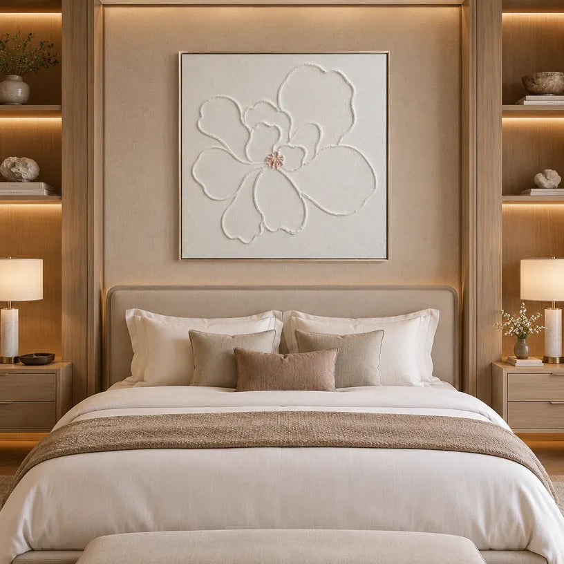 Plaster & Texture floral/botanicals & nature oil painting showing botanical forms, flowers or trees arranged in a calm painterly composition in a grey palette.