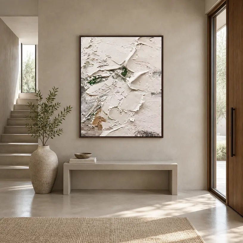 Plaster & Texture abstract oil painting showing layered abstract marks, texture and expressive painterly movement.