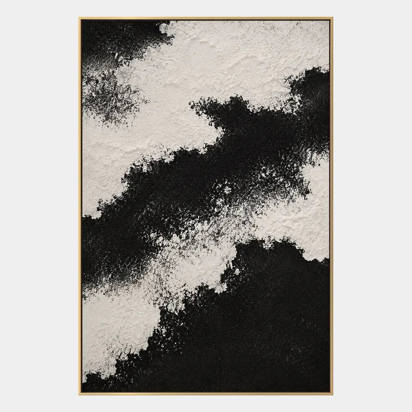 Plaster & Texture abstract oil painting showing layered abstract marks, texture and expressive painterly movement in a black palette.