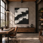Plaster & Texture abstract oil painting showing layered abstract marks, texture and expressive painterly movement in a black palette.