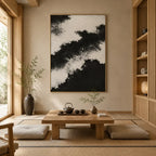 Plaster & Texture abstract oil painting showing layered abstract marks, texture and expressive painterly movement in a black palette.