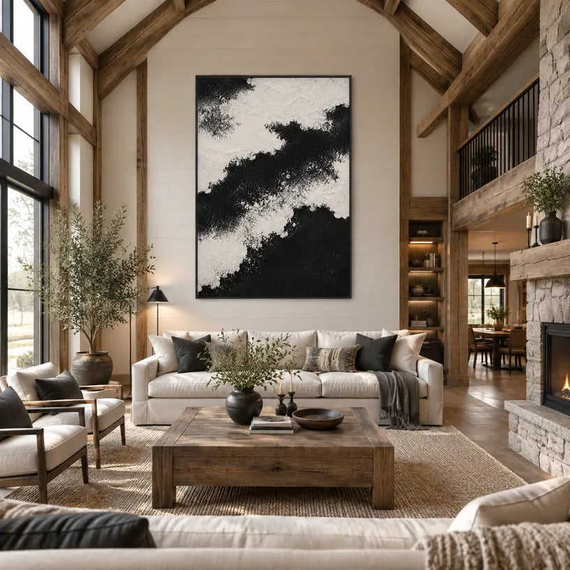 Plaster & Texture abstract oil painting showing layered abstract marks, texture and expressive painterly movement in a black palette.