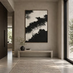 Plaster & Texture abstract oil painting showing layered abstract marks, texture and expressive painterly movement in a black palette.