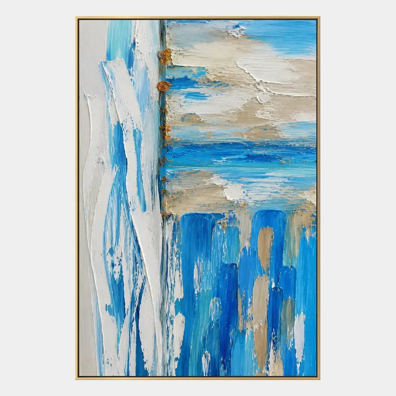 Plaster & Texture abstract oil painting showing layered abstract marks, texture and expressive painterly movement in a blue palette.