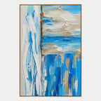 Plaster & Texture abstract oil painting showing layered abstract marks, texture and expressive painterly movement in a blue palette.