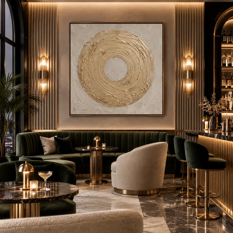 Plaster & Texture abstract oil painting showing layered abstract marks, texture and expressive painterly movement in a brown palette.
