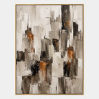 Plaster & Texture abstract oil painting showing layered abstract marks, texture and expressive painterly movement in a brown palette.