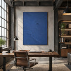 Plaster & Texture abstract oil painting showing layered abstract marks, texture and expressive painterly movement in a blue palette.
