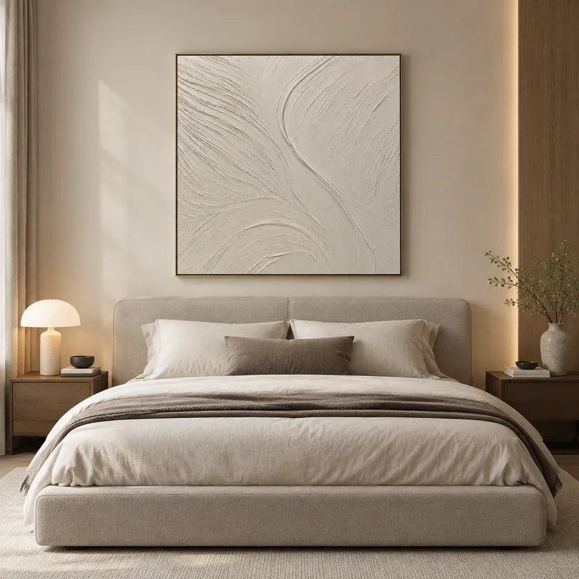 Plaster & Texture abstract oil painting showing layered abstract marks, texture and expressive painterly movement in a grey palette.