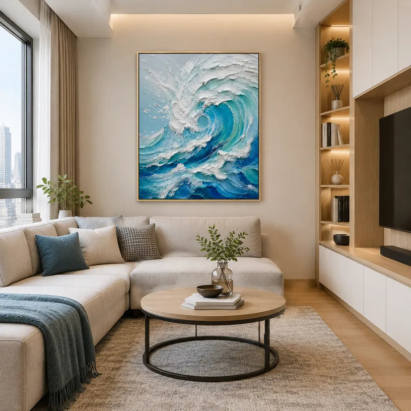 Plaster & Texture abstract oil painting showing layered abstract marks, texture and expressive painterly movement in a blue palette.
