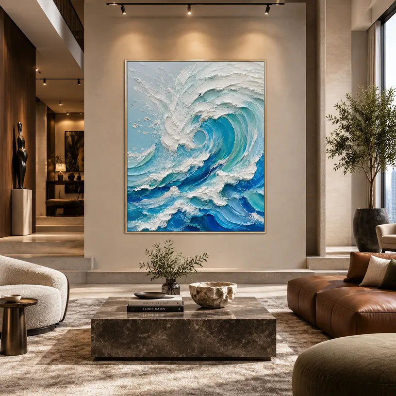 Plaster & Texture abstract oil painting showing layered abstract marks, texture and expressive painterly movement in a blue palette.
