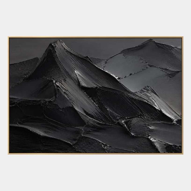 Plaster & Texture abstract oil painting showing layered abstract marks, texture and expressive painterly movement in a black palette.