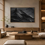 Plaster & Texture abstract oil painting showing layered abstract marks, texture and expressive painterly movement in a black palette.