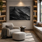 Plaster & Texture abstract oil painting showing layered abstract marks, texture and expressive painterly movement in a black palette.