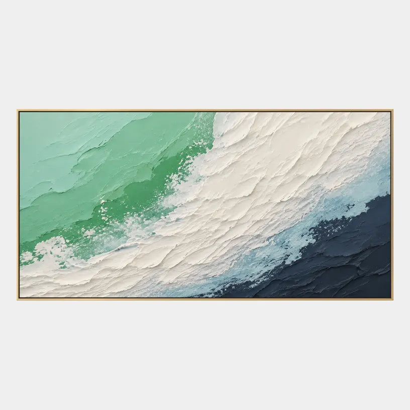 Plaster & Texture abstract oil painting showing layered abstract marks, texture and expressive painterly movement in a green palette.