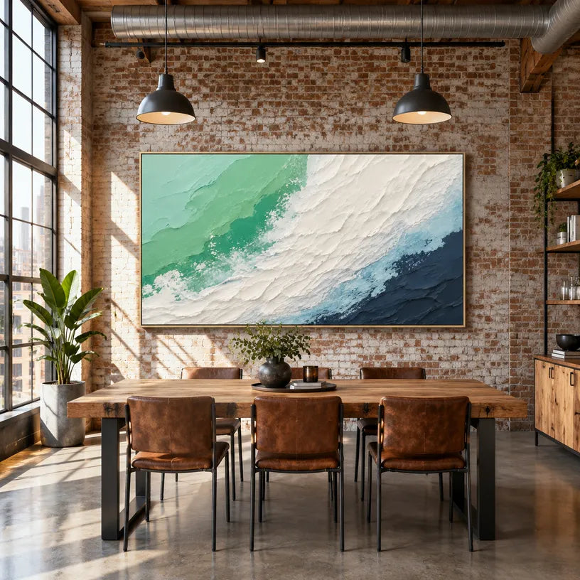 Plaster & Texture abstract oil painting showing layered abstract marks, texture and expressive painterly movement in a green palette.