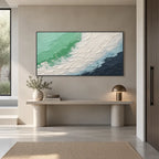 Plaster & Texture abstract oil painting showing layered abstract marks, texture and expressive painterly movement in a green palette.