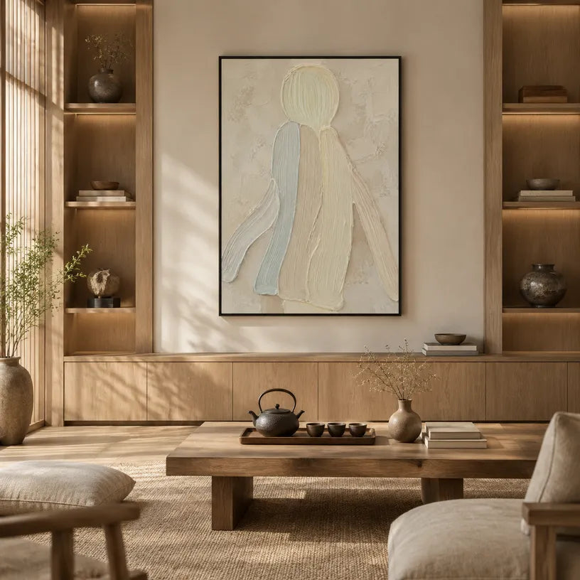 Plaster & Texture abstract oil painting showing layered abstract marks, texture and expressive painterly movement in a yellow palette.