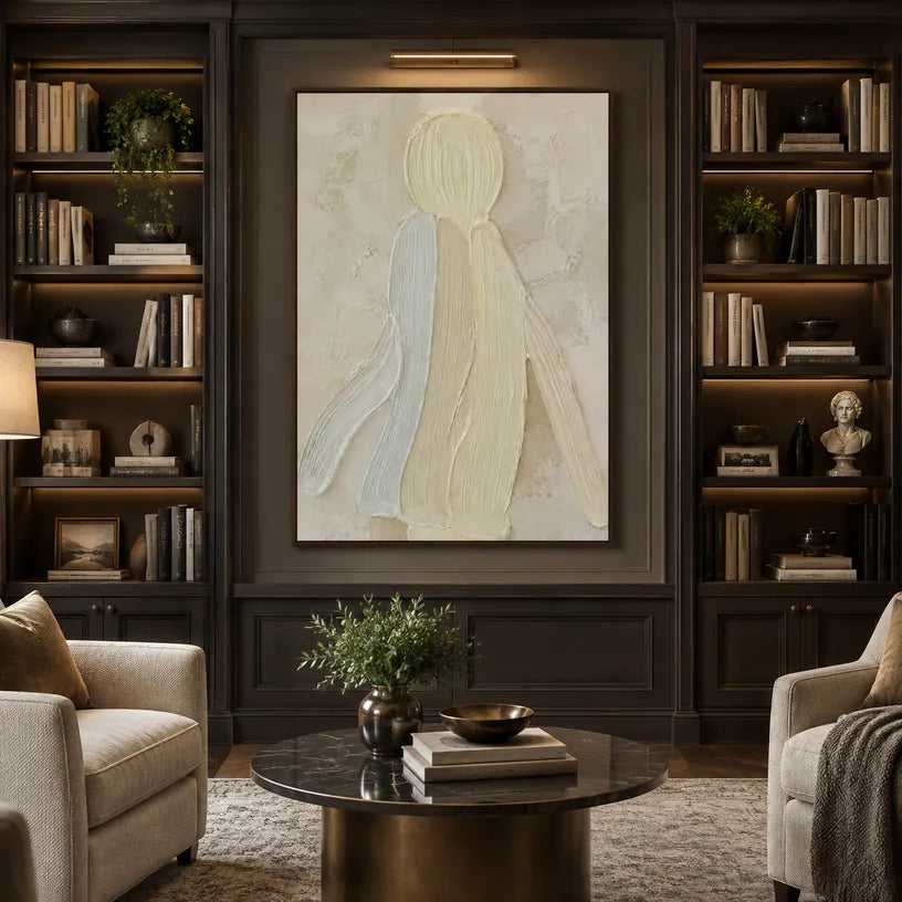 Plaster & Texture abstract oil painting showing layered abstract marks, texture and expressive painterly movement in a yellow palette.