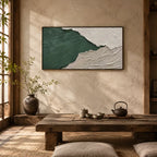 Plaster & Texture abstract oil painting showing layered abstract marks, texture and expressive painterly movement in a green palette.