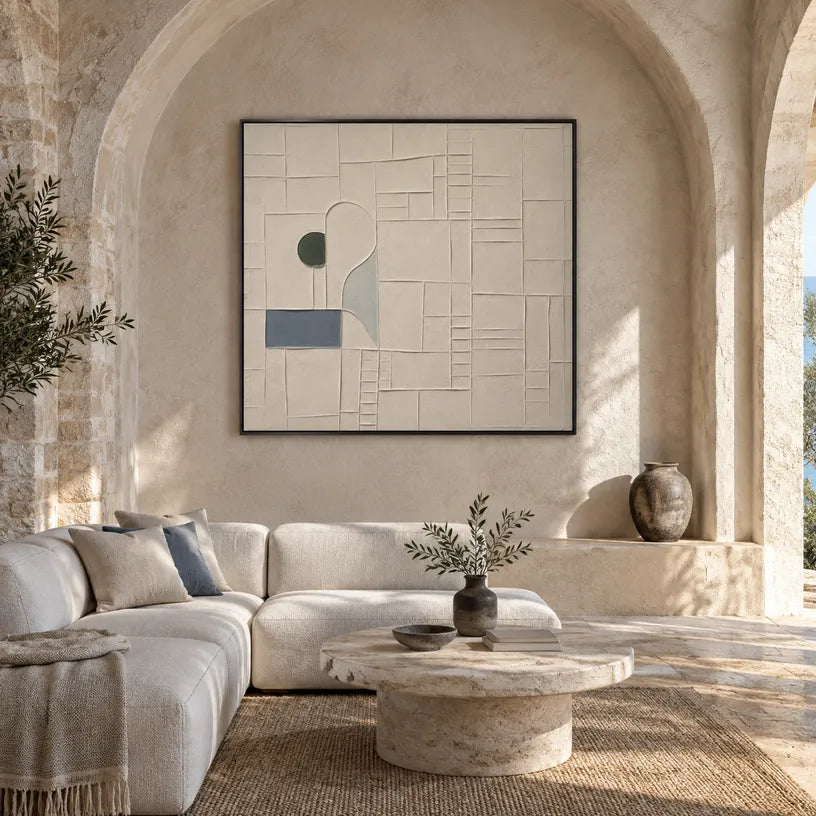 Plaster & Texture abstract oil painting showing layered abstract marks, texture and expressive painterly movement.
