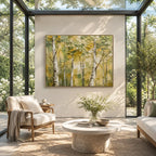 Plaster & Texture abstract oil painting showing layered abstract marks, texture and expressive painterly movement in a yellow palette.