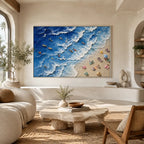 Plaster & Texture abstract oil painting showing layered abstract marks, texture and expressive painterly movement in a blue palette.