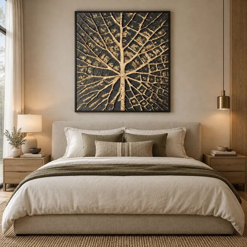 Plaster & Texture abstract oil painting showing layered abstract marks, texture and expressive painterly movement in a brown palette.