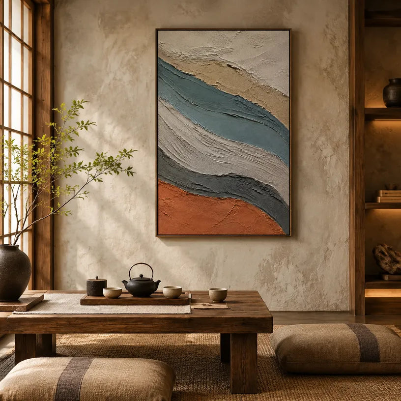 Plaster & Texture abstract oil painting showing layered abstract marks, texture and expressive painterly movement.
