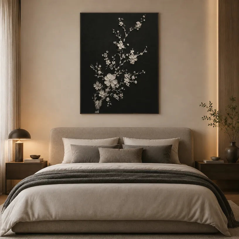 Plaster & Texture abstract oil painting showing layered abstract marks, texture and expressive painterly movement in a black palette.