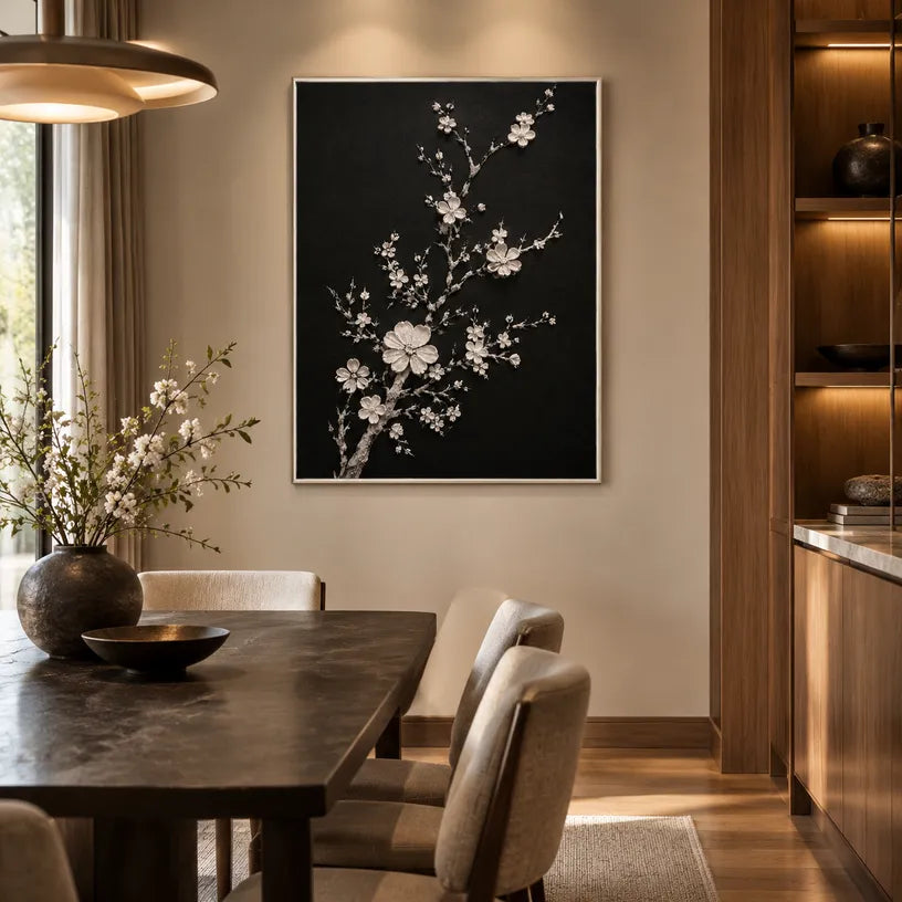 Plaster & Texture abstract oil painting showing layered abstract marks, texture and expressive painterly movement in a black palette.