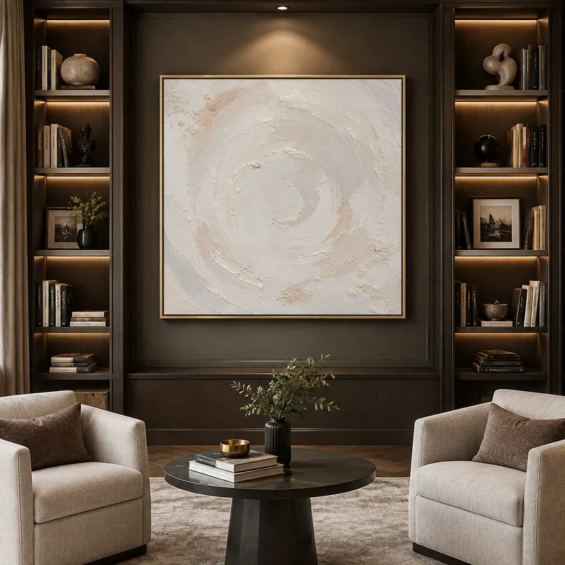 Plaster & Texture abstract oil painting showing layered abstract marks, texture and expressive painterly movement in a grey palette.