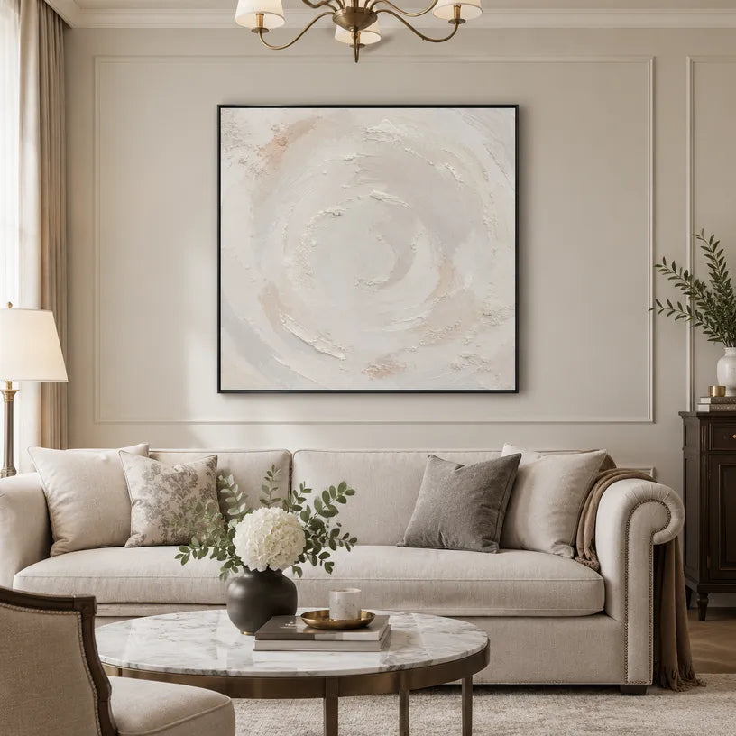 Plaster & Texture abstract oil painting showing layered abstract marks, texture and expressive painterly movement in a grey palette.