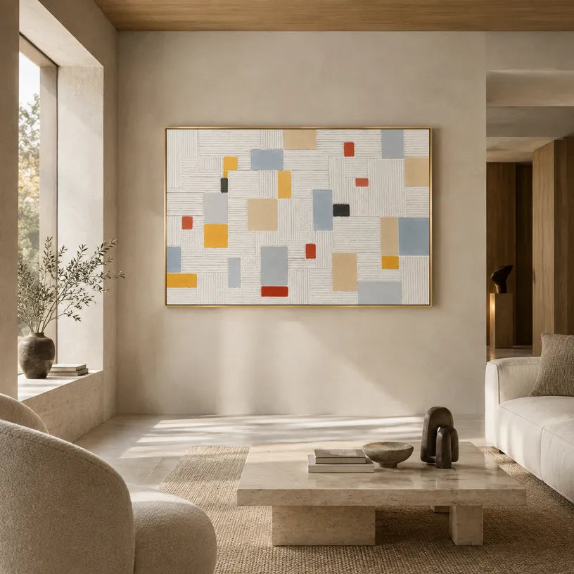 Plaster & Texture abstract oil painting showing layered abstract marks, texture and expressive painterly movement.