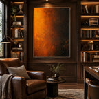 Plaster & Texture abstract oil painting showing layered abstract marks, texture and expressive painterly movement in a orange palette.