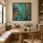 Plaster & Texture abstract oil painting showing layered abstract marks, texture and expressive painterly movement in a green palette.