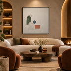 Plaster & Texture abstract oil painting showing layered abstract marks, texture and expressive painterly movement in a brown palette.