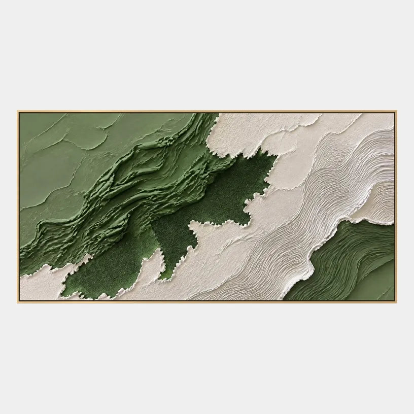 Plaster & Texture abstract oil painting showing layered abstract marks, texture and expressive painterly movement in a green palette.