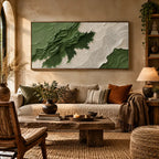 Plaster & Texture abstract oil painting showing layered abstract marks, texture and expressive painterly movement in a green palette.