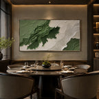 Plaster & Texture abstract oil painting showing layered abstract marks, texture and expressive painterly movement in a green palette.